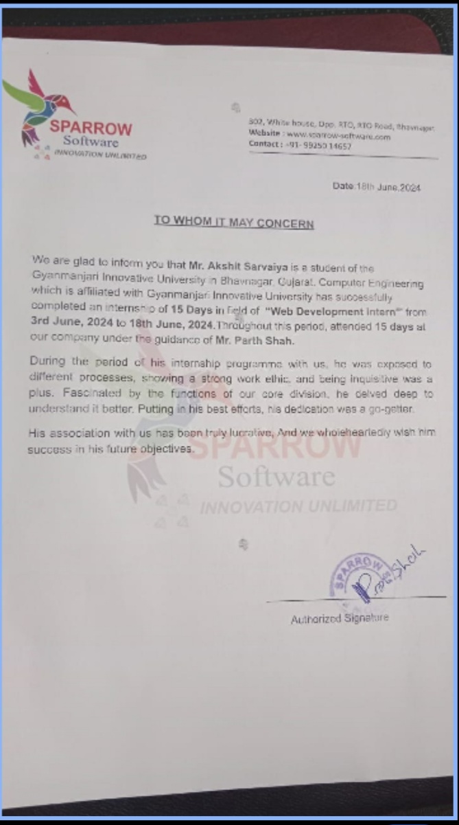 Sparrow Software Completion Certificate